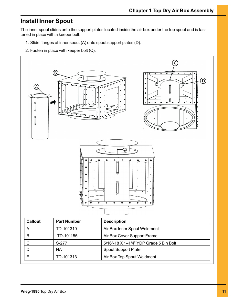 Install inner spout | Grain Systems PNEG-1890 User Manual | Page 11 / 16