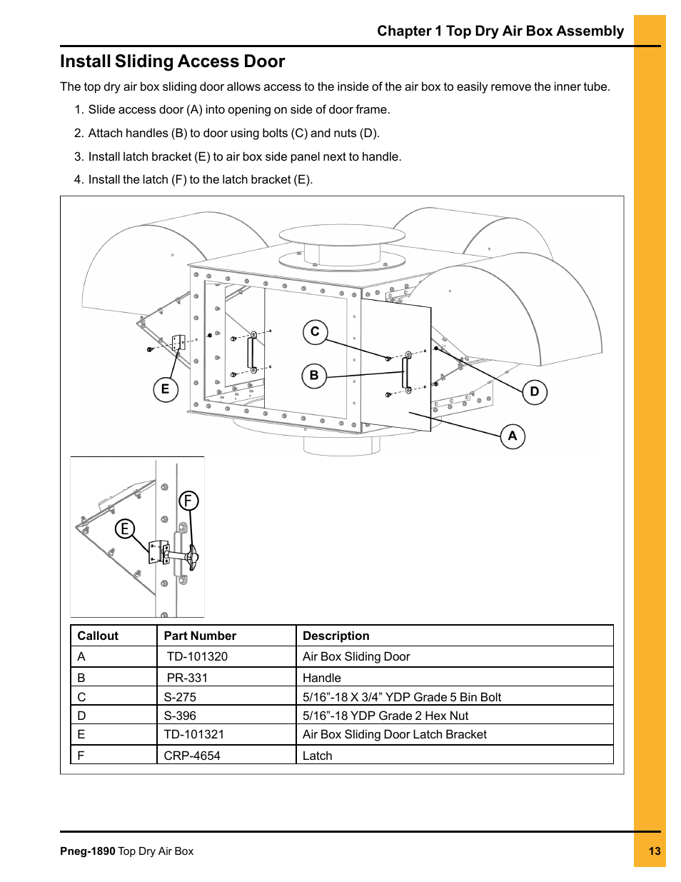 Install sliding access door | Grain Systems PNEG-1890 User Manual | Page 13 / 16