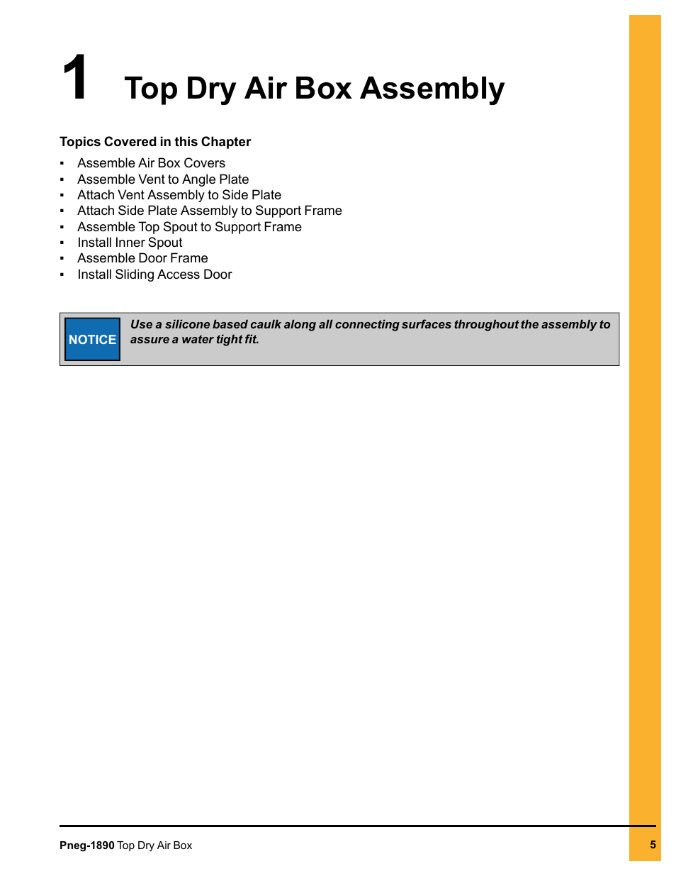 Chapter 1 top dry air box assembly, Chapter 1, Top dry air box assembly | Grain Systems PNEG-1890 User Manual | Page 5 / 16