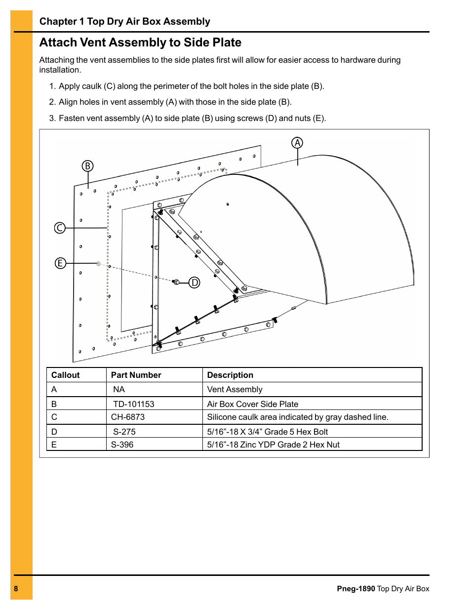 Attach vent assembly to side plate | Grain Systems PNEG-1890 User Manual | Page 8 / 16