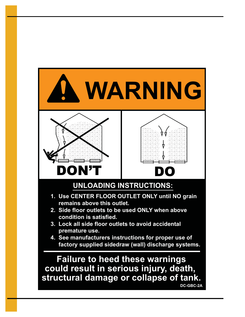 Warning, Don’t do | Grain Systems Bin Accessories PNEG-1883 User Manual | Page 10 / 26