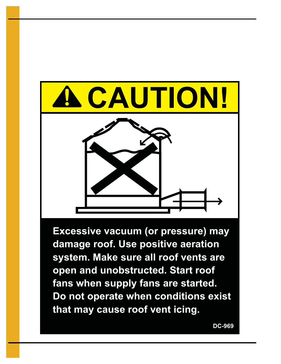 Decals, Chapter 2 decals, Roof damage warning and disclaimer | Caution | Grain Systems Bin Accessories PNEG-1883 User Manual | Page 8 / 26