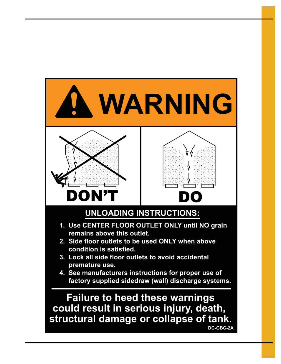 Warning, Don’t do | Grain Systems Bin Accessories PNEG-1859 User Manual | Page 15 / 90