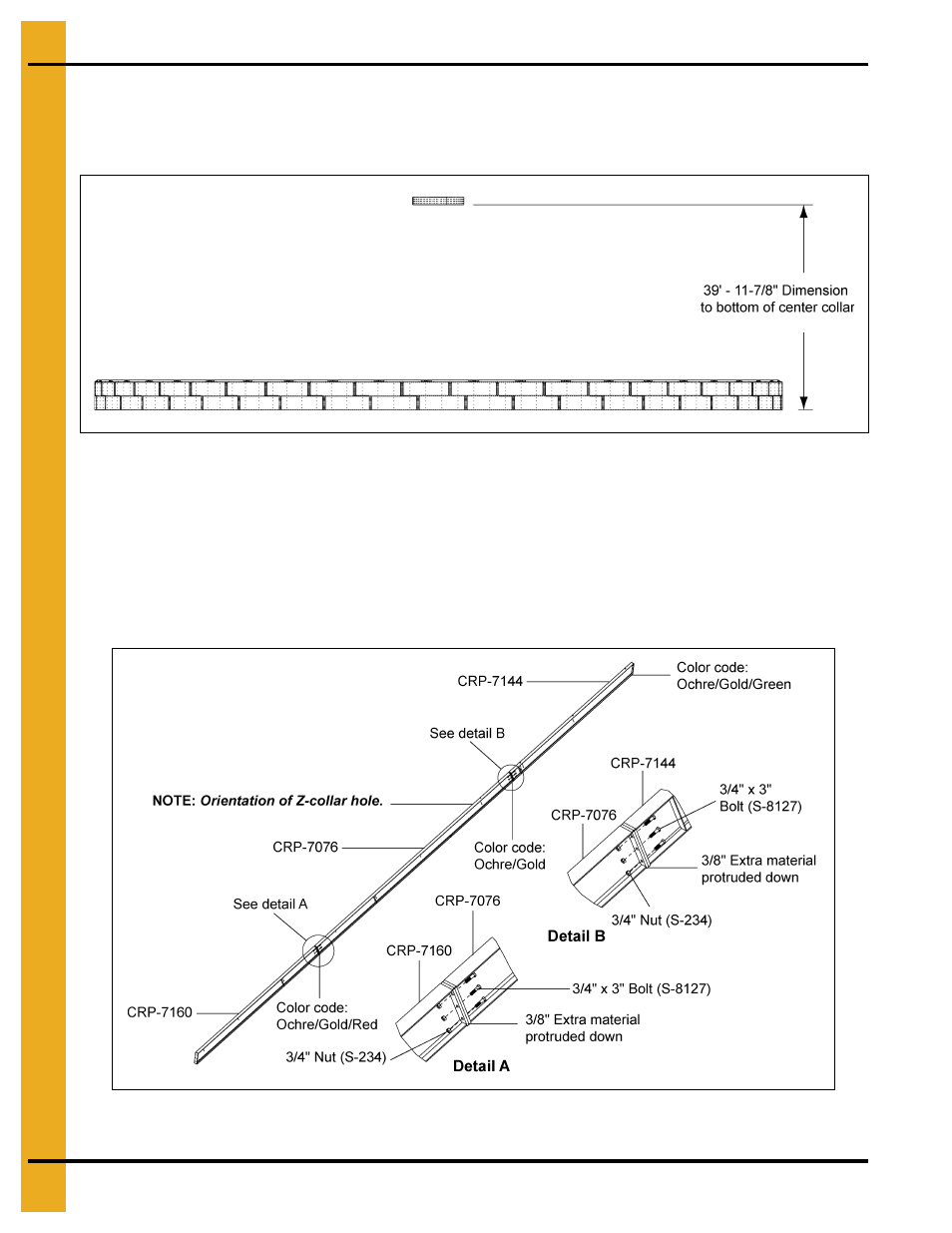 Center collar placement roof beam splice, Center collar placement, Roof beam splice | Grain Systems Bin Accessories PNEG-1859 User Manual | Page 50 / 90