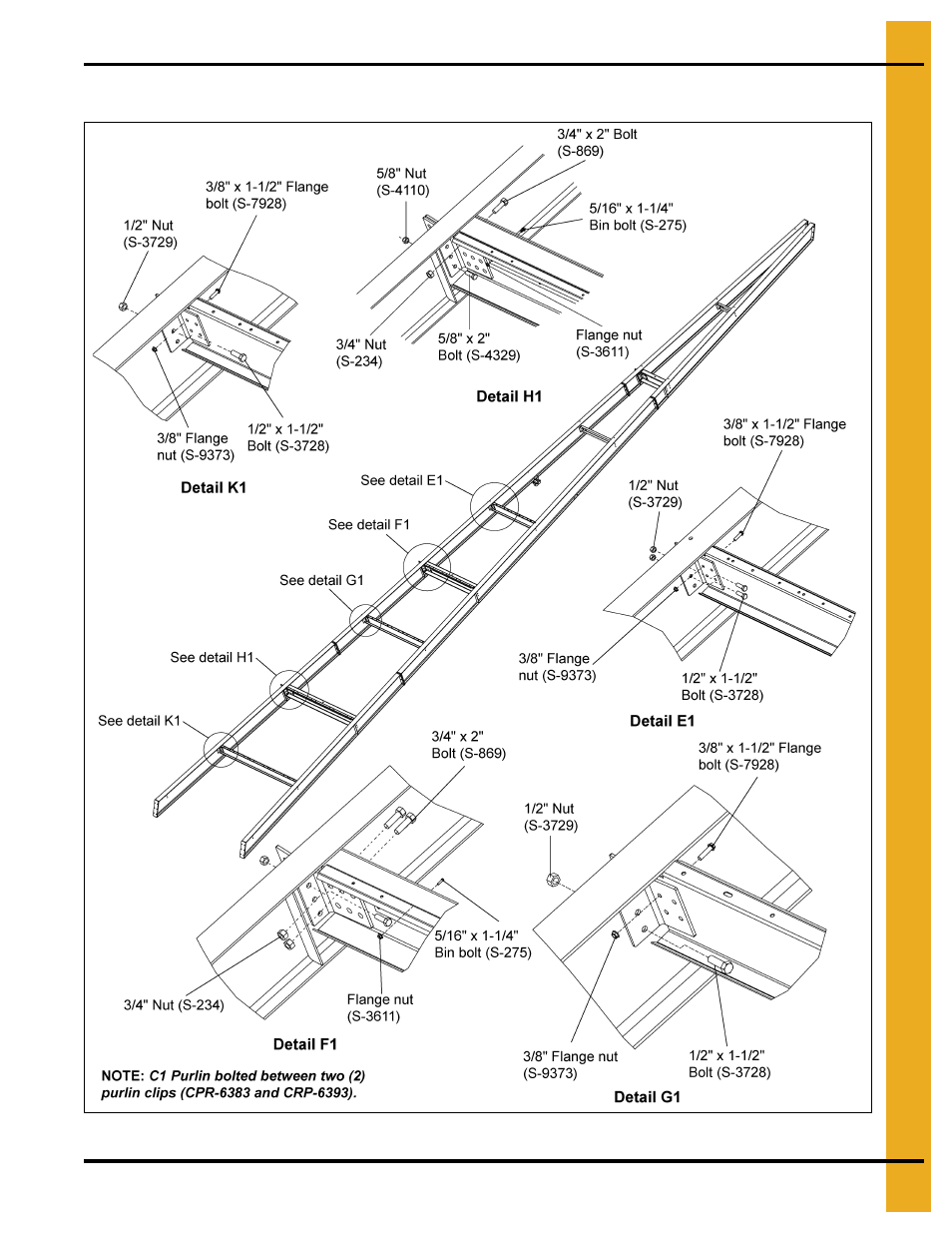 Detail b1-k1.), Purlin attachment to roof beams (continued) | Grain Systems Bin Accessories PNEG-1859 User Manual | Page 55 / 90