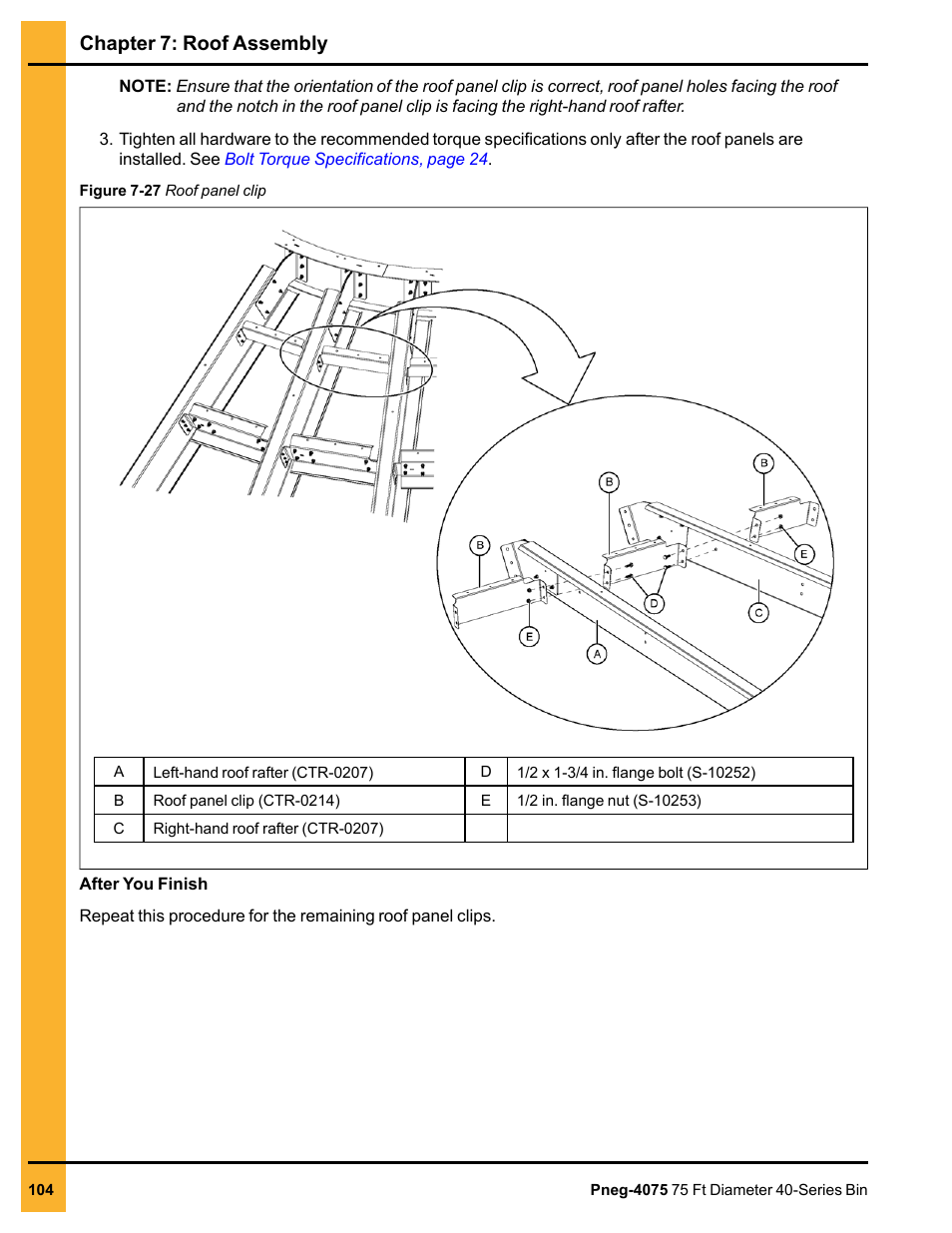 Chapter 7: roof assembly | Grain Systems Tanks PNEG-4075 User Manual | Page 104 / 168