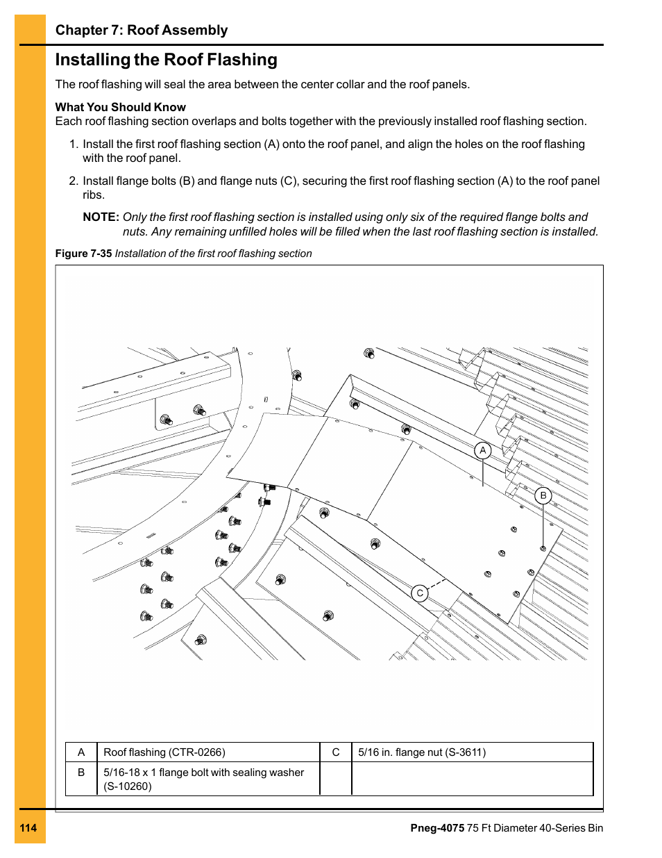 Installing the roof flashing | Grain Systems Tanks PNEG-4075 User Manual | Page 114 / 168