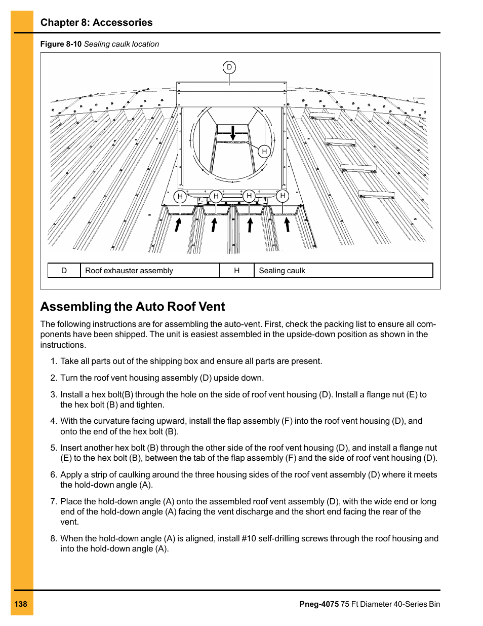 Assembling the auto roof vent | Grain Systems Tanks PNEG-4075 User Manual | Page 138 / 168