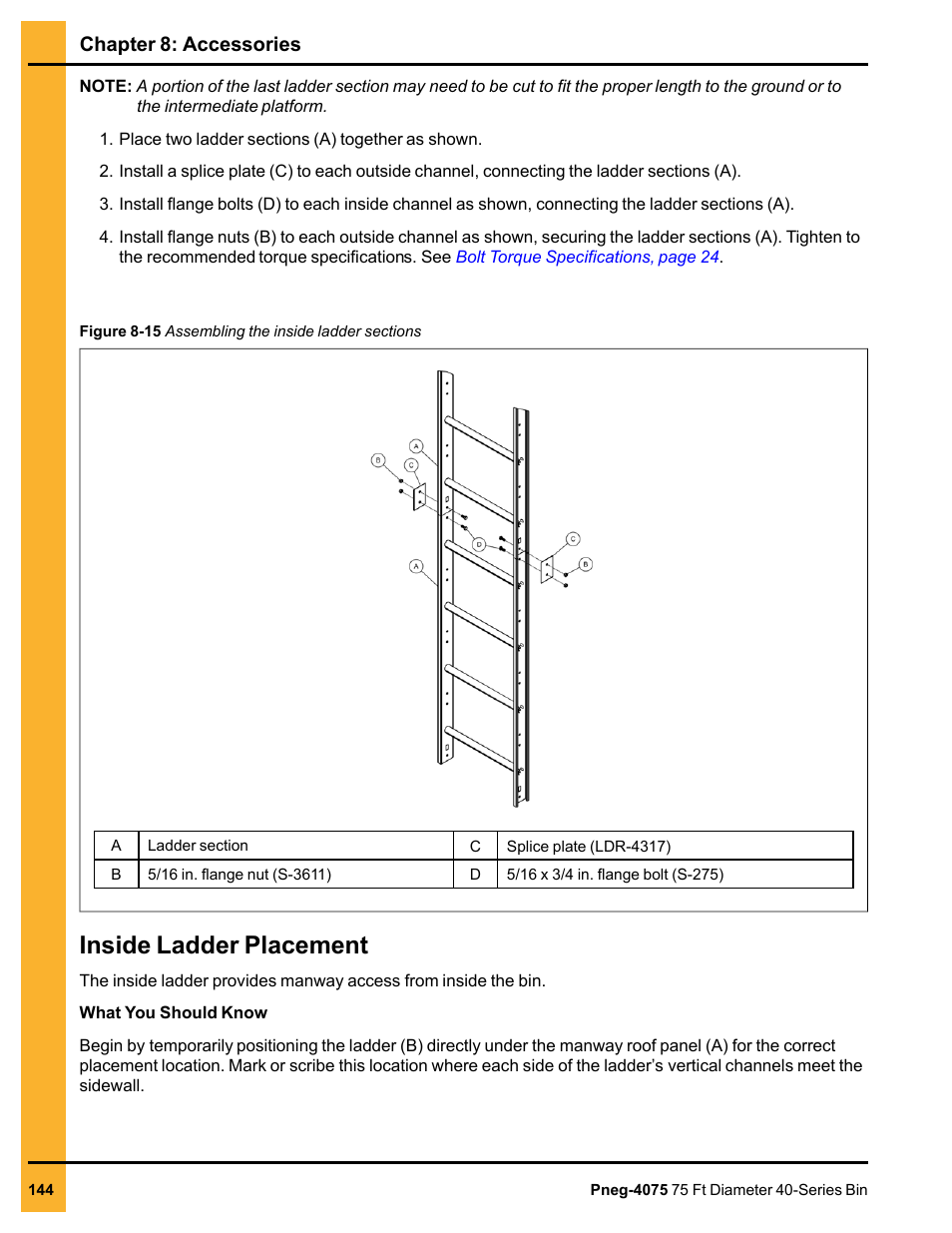 Inside ladder placement, Chapter 8: accessories | Grain Systems Tanks PNEG-4075 User Manual | Page 144 / 168