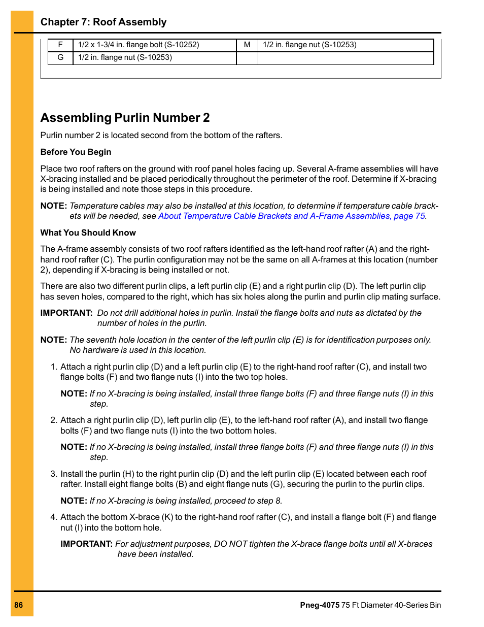 Assembling purlin number 2, Assem | Grain Systems Tanks PNEG-4075 User Manual | Page 86 / 168