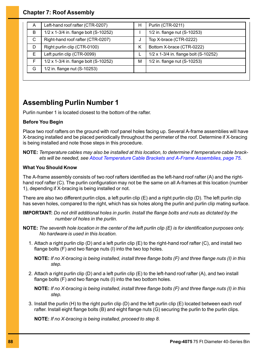 Assembling purlin number 1, Chapter 7: roof assembly | Grain Systems Tanks PNEG-4075 User Manual | Page 88 / 168