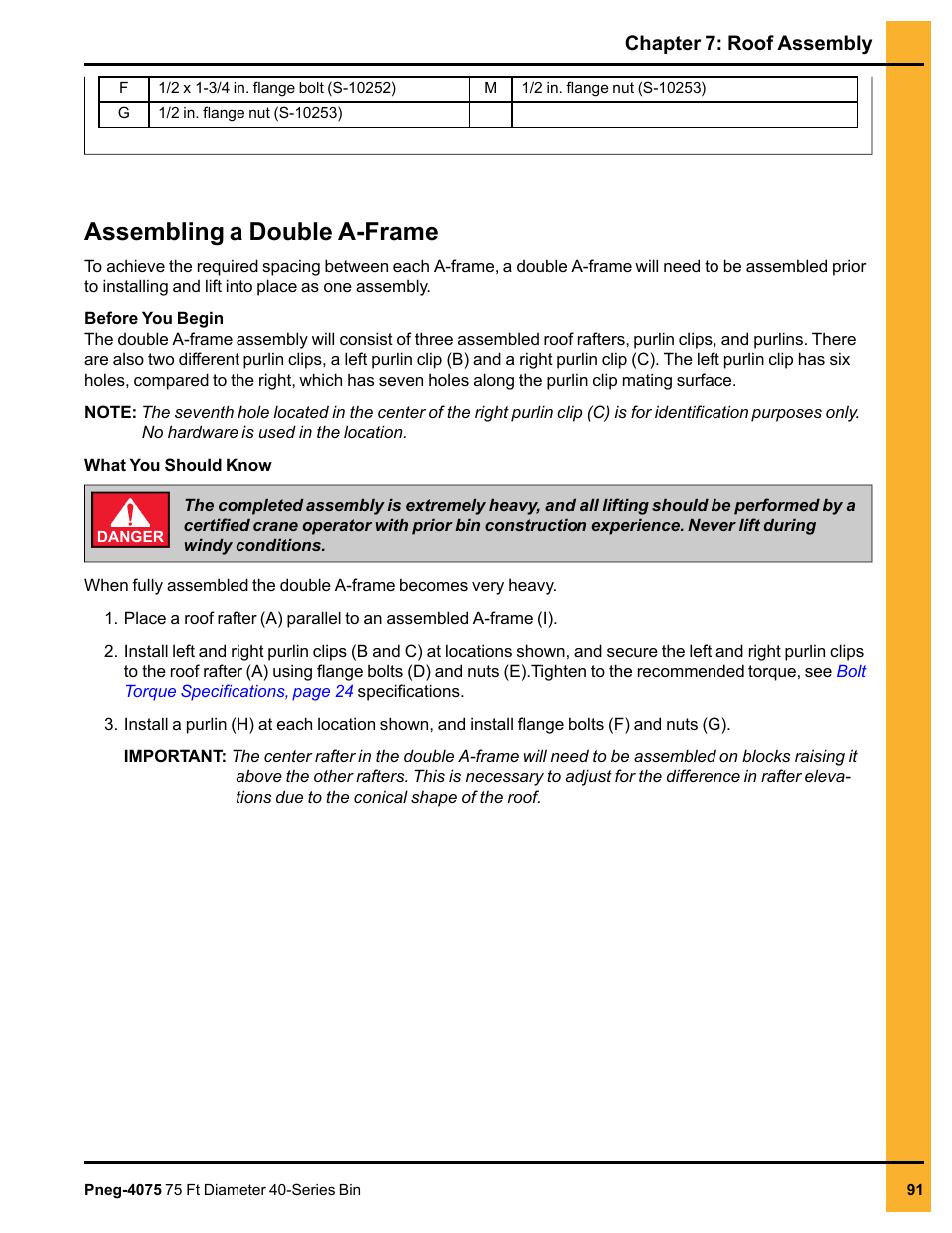 Assembling a double a-frame | Grain Systems Tanks PNEG-4075 User Manual | Page 91 / 168