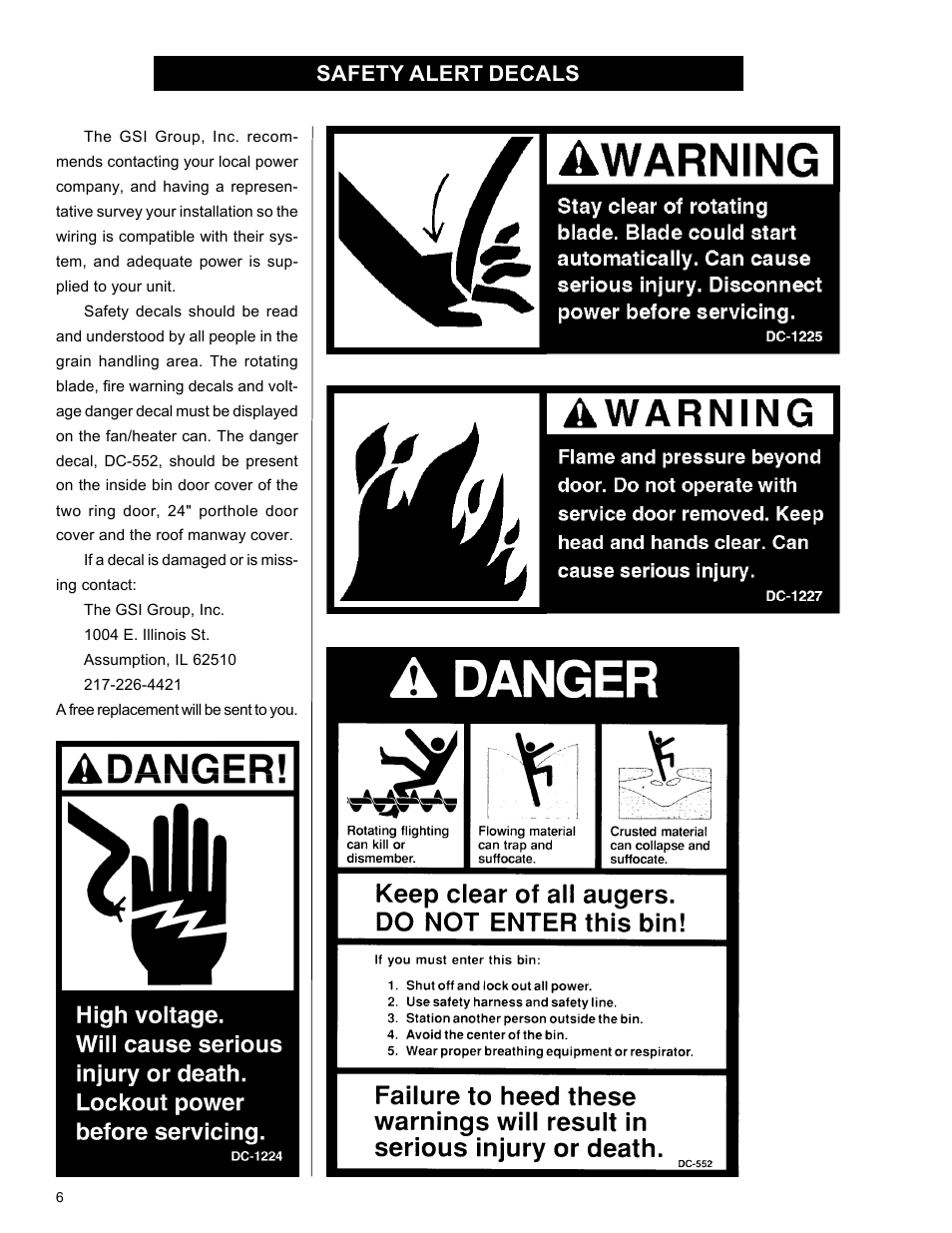 Safety alert decals | Grain Systems PNEG-595 User Manual | Page 6 / 26