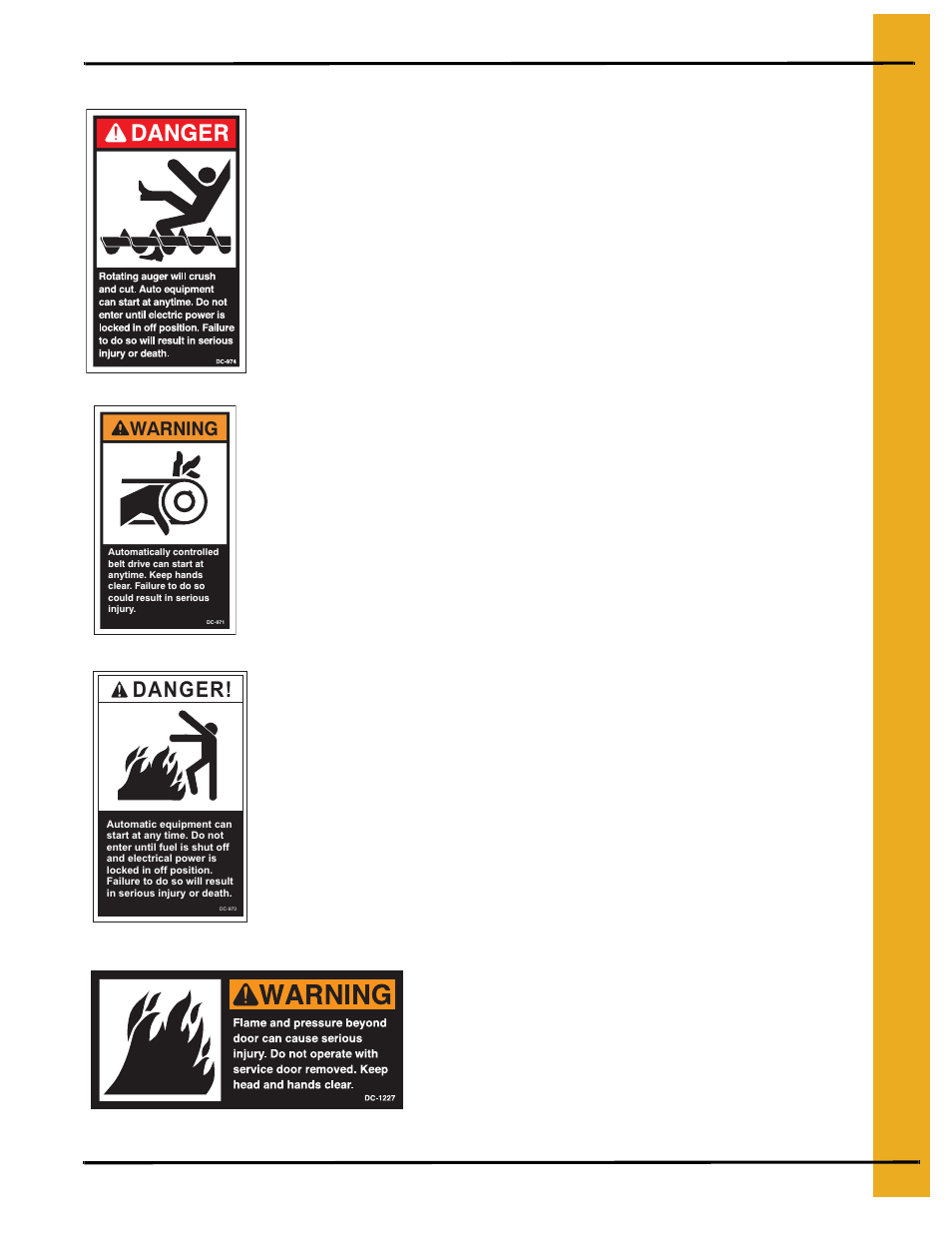 Danger, Warning, Safety decals | Grain Systems PNEG-1472 User Manual | Page 9 / 30