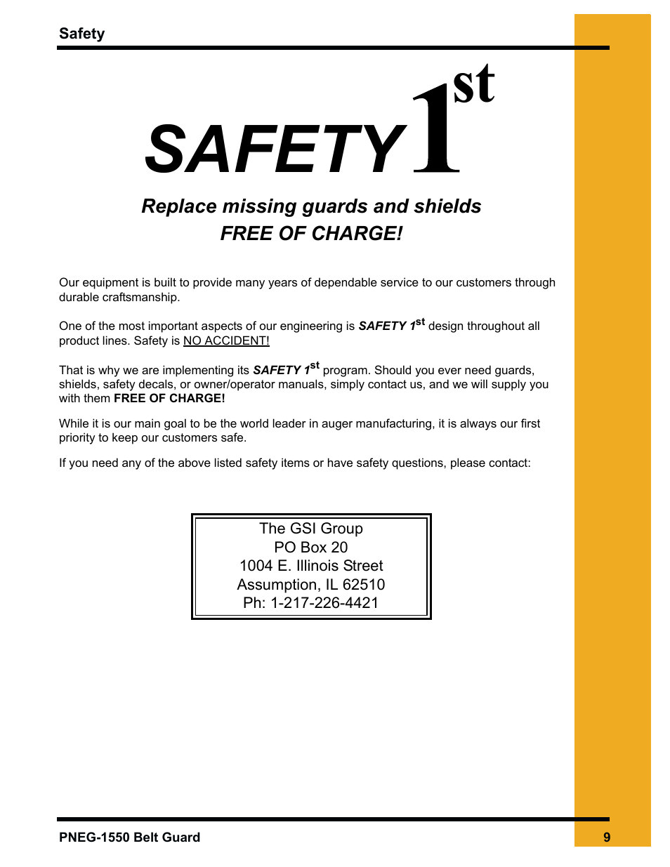 Safety | Grain Systems Unload Augers PNEG-1550 User Manual | Page 9 / 22