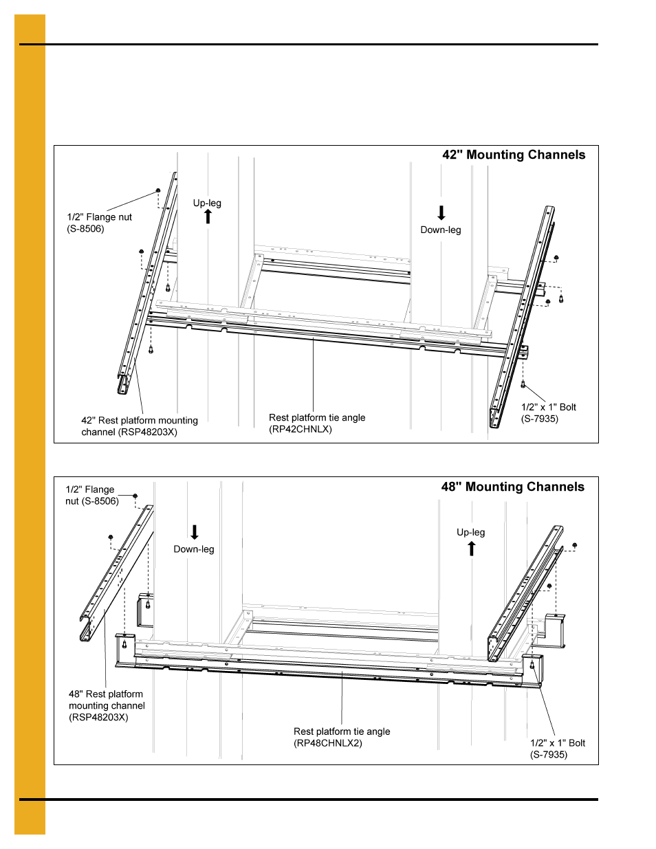 Install rest platform mounting channels | Grain Systems Bucket Elevtors, Conveyors, Series II Sweeps PNEG-1842 User Manual | Page 42 / 114