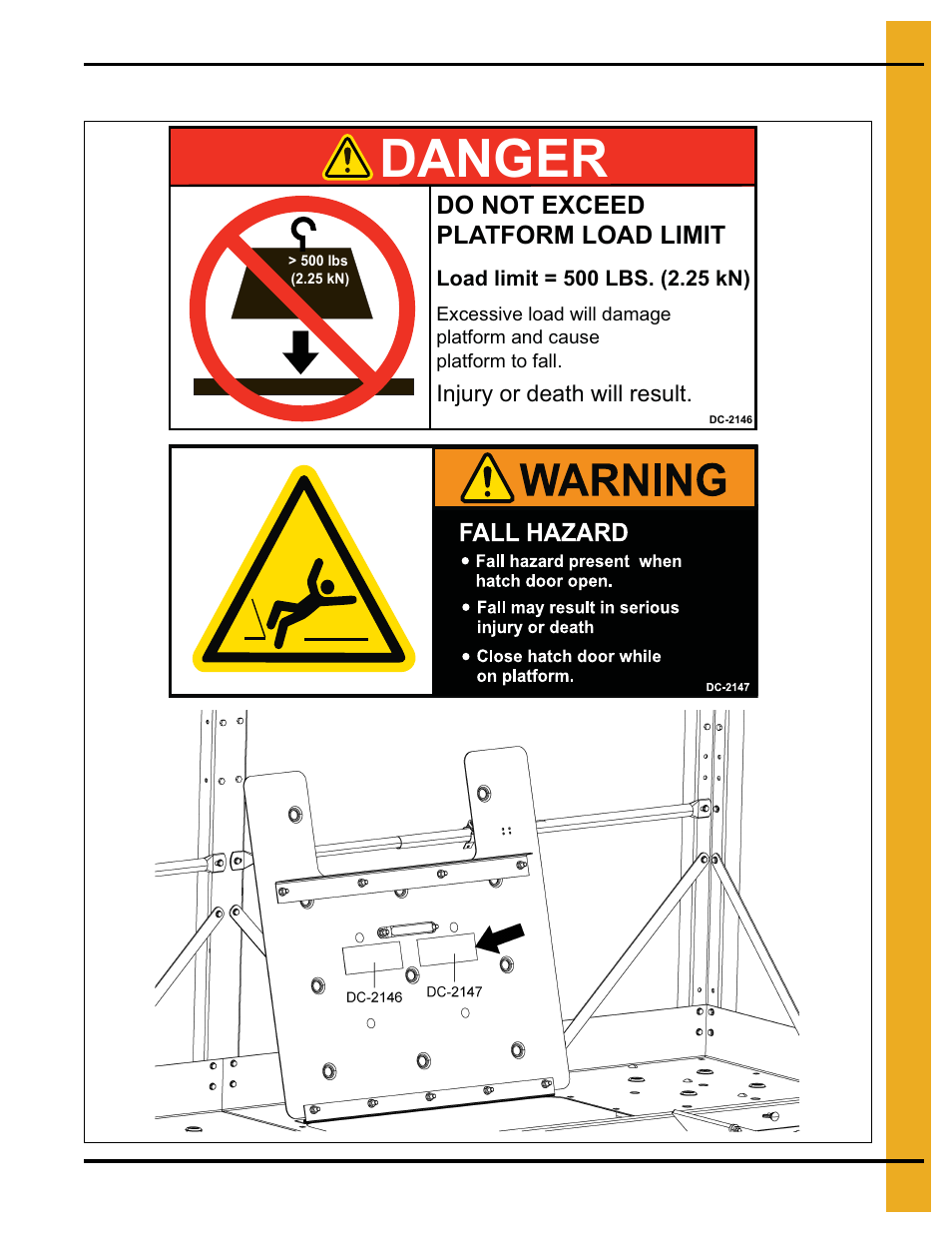 Decal location, Chapter 3 decal location, Danger | Do not exceed platform load limit | Grain Systems Bucket Elevtors, Conveyors, Series II Sweeps PNEG-1842 User Manual | Page 9 / 114