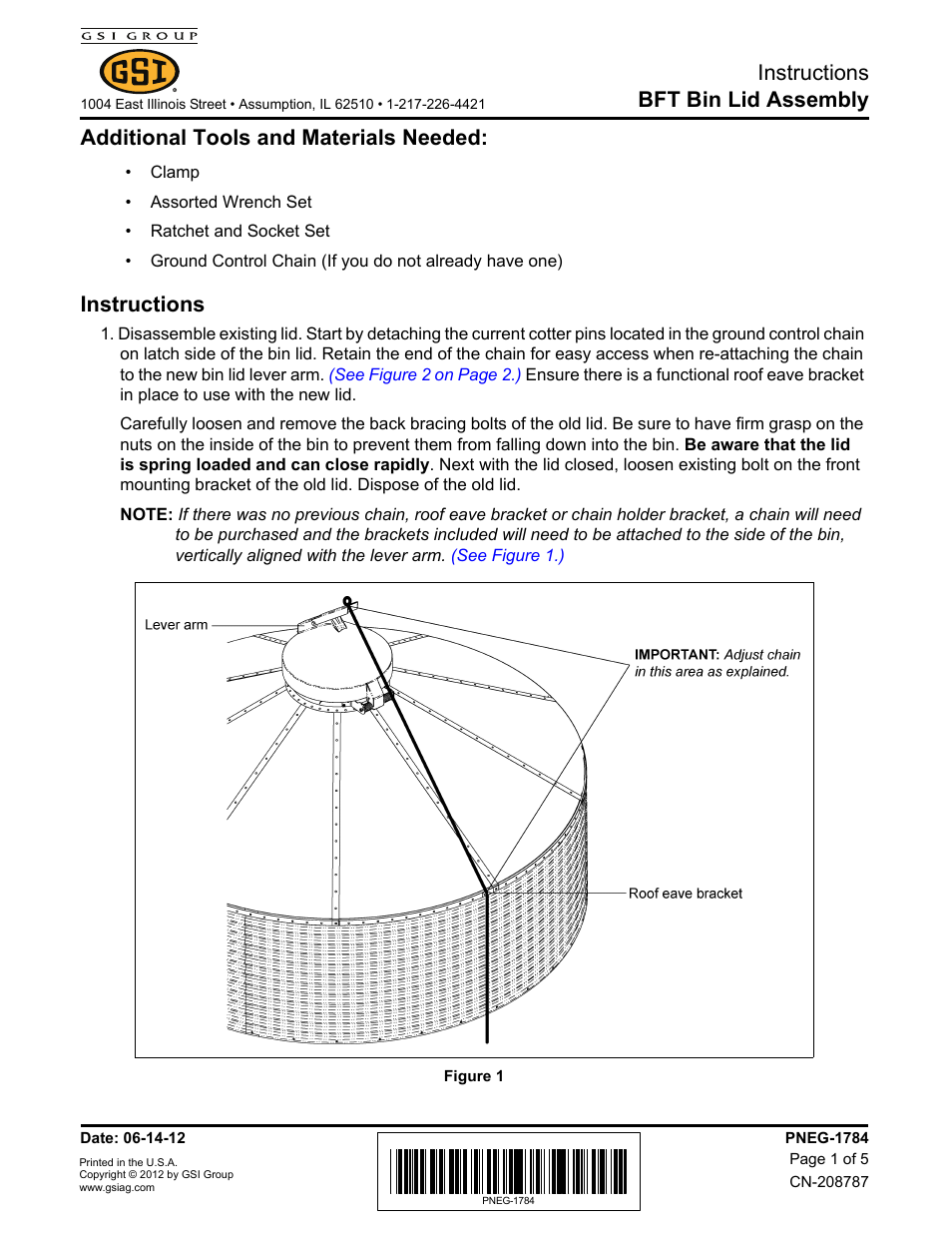 Grain Systems Tanks PNEG-1784 User Manual | 5 pages