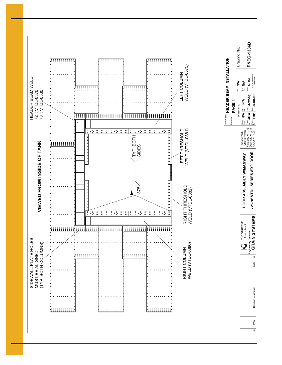 Header beam installation, Door assembly | Grain Systems Bin Accessories PNEG-1336D User Manual | Page 20 / 34