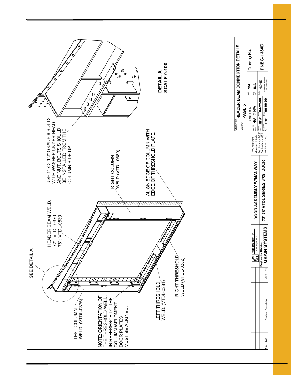 Header beam connection details, Il a, Be sure tha | Door assembly | Grain Systems Bin Accessories PNEG-1336D User Manual | Page 21 / 34