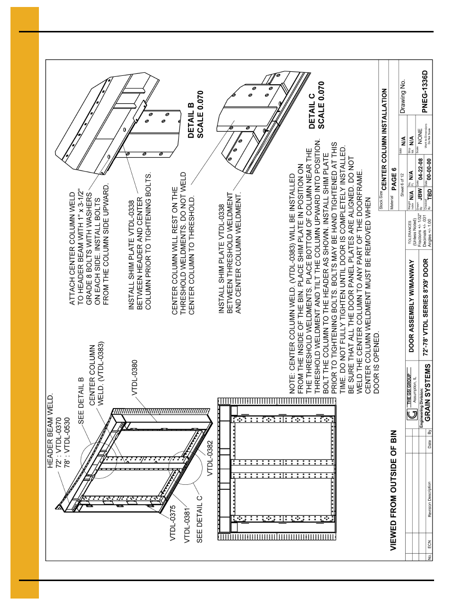 Center column installation, Use vt | Grain Systems Bin Accessories PNEG-1336D User Manual | Page 22 / 34