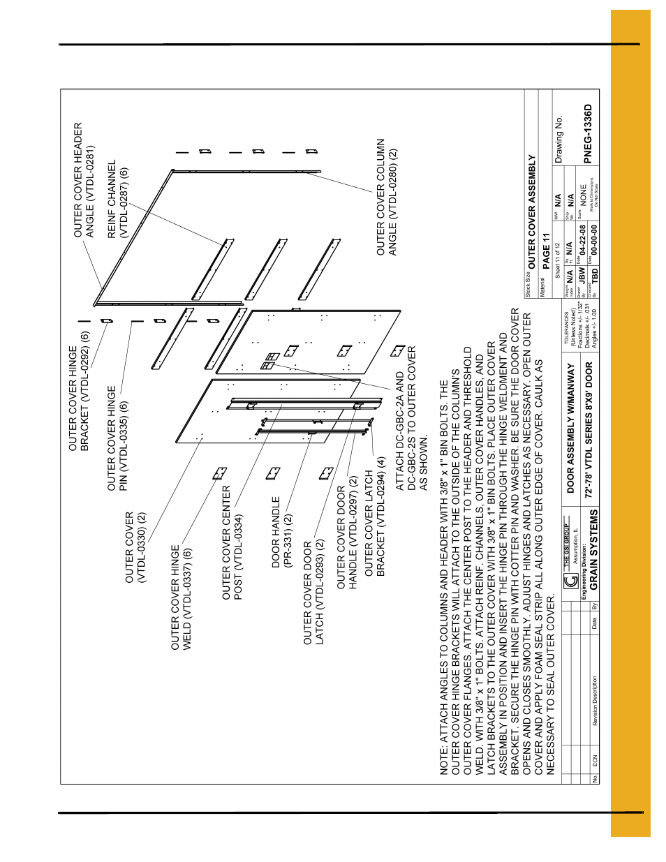 Outer cover assembly, Apply strip, Dles as shown | Grain Systems Bin Accessories PNEG-1336D User Manual | Page 27 / 34