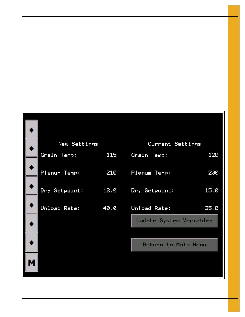 Main menu button log off button, System variables button | Grain Systems PNEG-1755 User Manual | Page 25 / 36