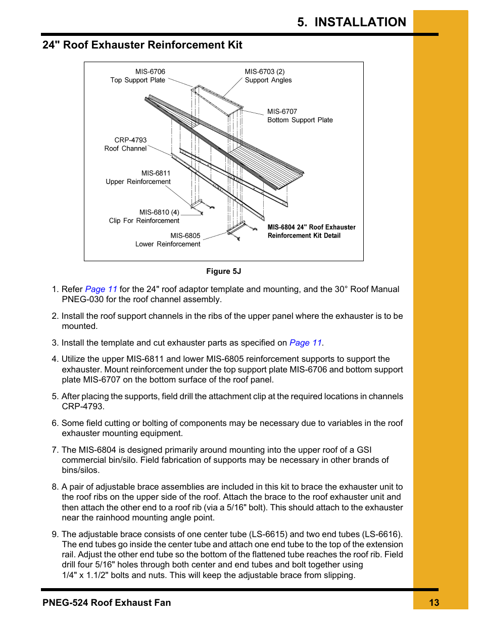 24" roof exhauster reinforcement kit, Installation | Grain Systems PNEG-524 User Manual | Page 13 / 24