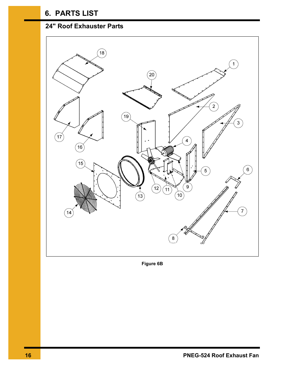 24" roof exhauster parts, Parts list | Grain Systems PNEG-524 User Manual | Page 16 / 24