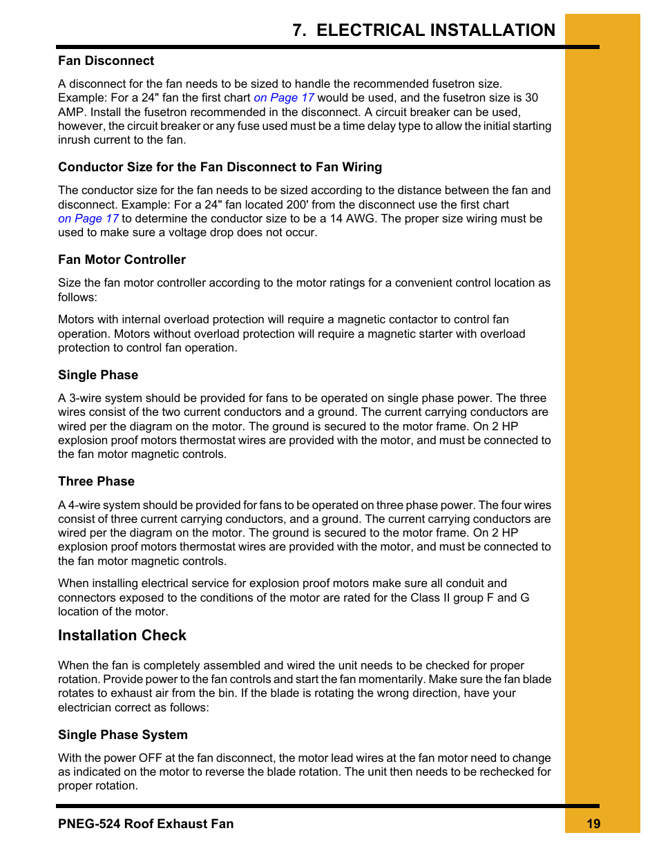 Installation check, Electrical installation | Grain Systems PNEG-524 User Manual | Page 19 / 24