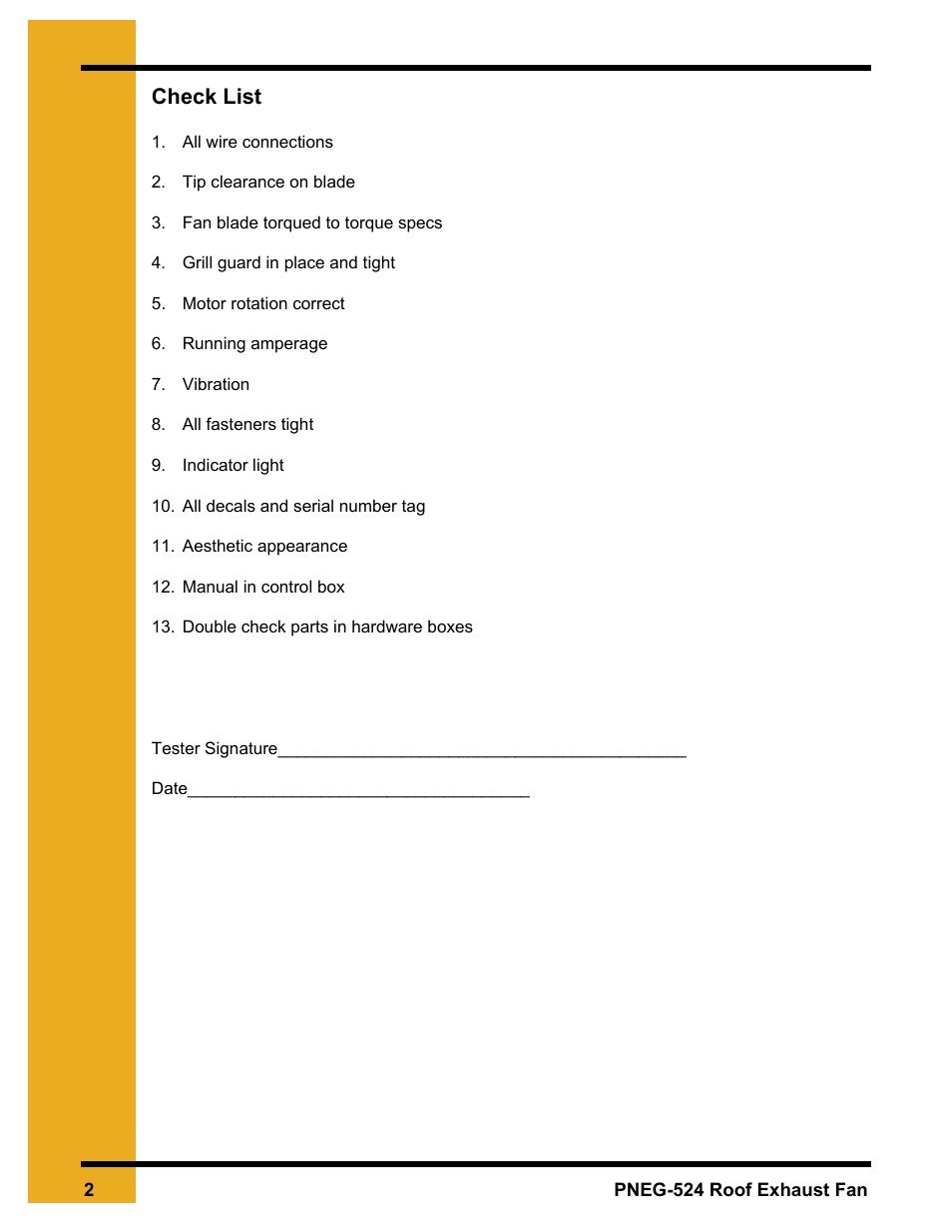 Check list | Grain Systems PNEG-524 User Manual | Page 2 / 24