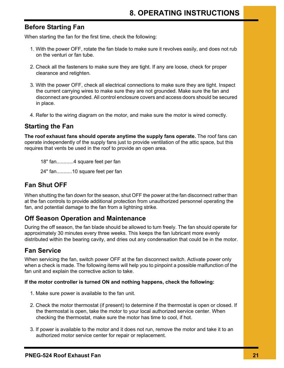 Operating instructions, Chapter 8 operating instructions | Grain Systems PNEG-524 User Manual | Page 21 / 24