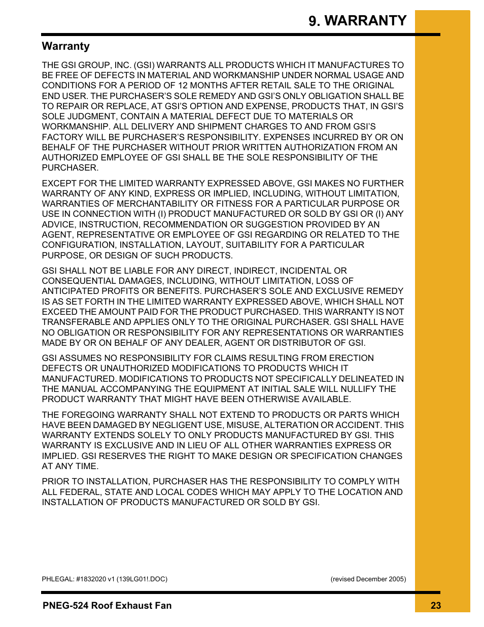 Warranty | Grain Systems PNEG-524 User Manual | Page 23 / 24