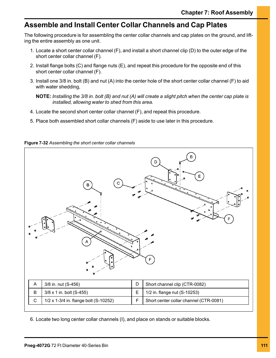 Assemble and, Chapter 7: roof assembly | Grain Systems Tanks PNEG-4072G User Manual | Page 111 / 162