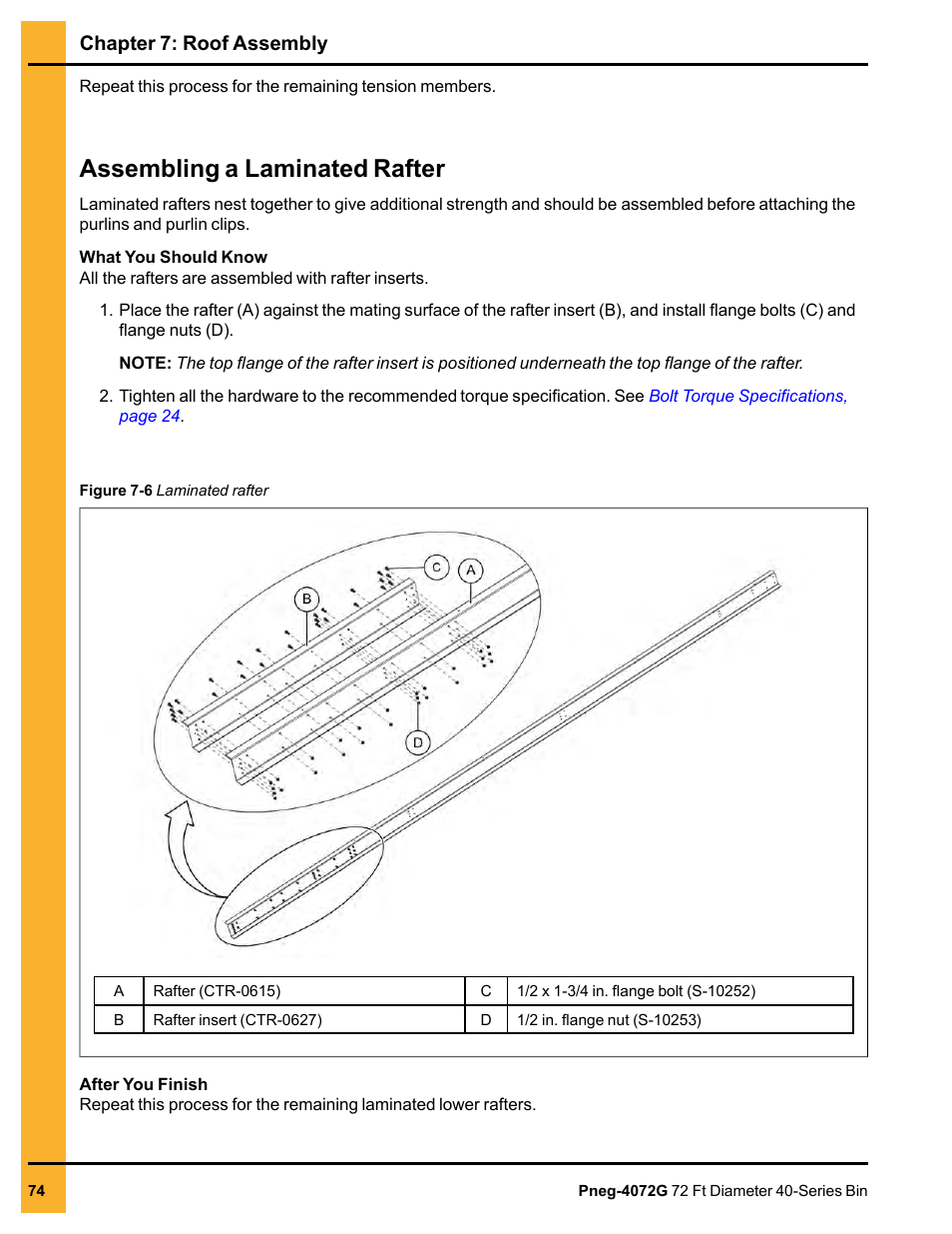 Assembling a laminated rafter, Chapter 7: roof assembly | Grain Systems Tanks PNEG-4072G User Manual | Page 74 / 162
