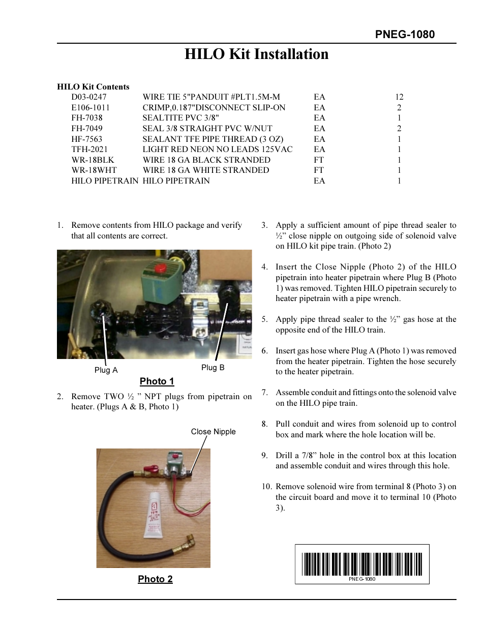 Grain Systems PNEG-1080 User Manual | 2 pages