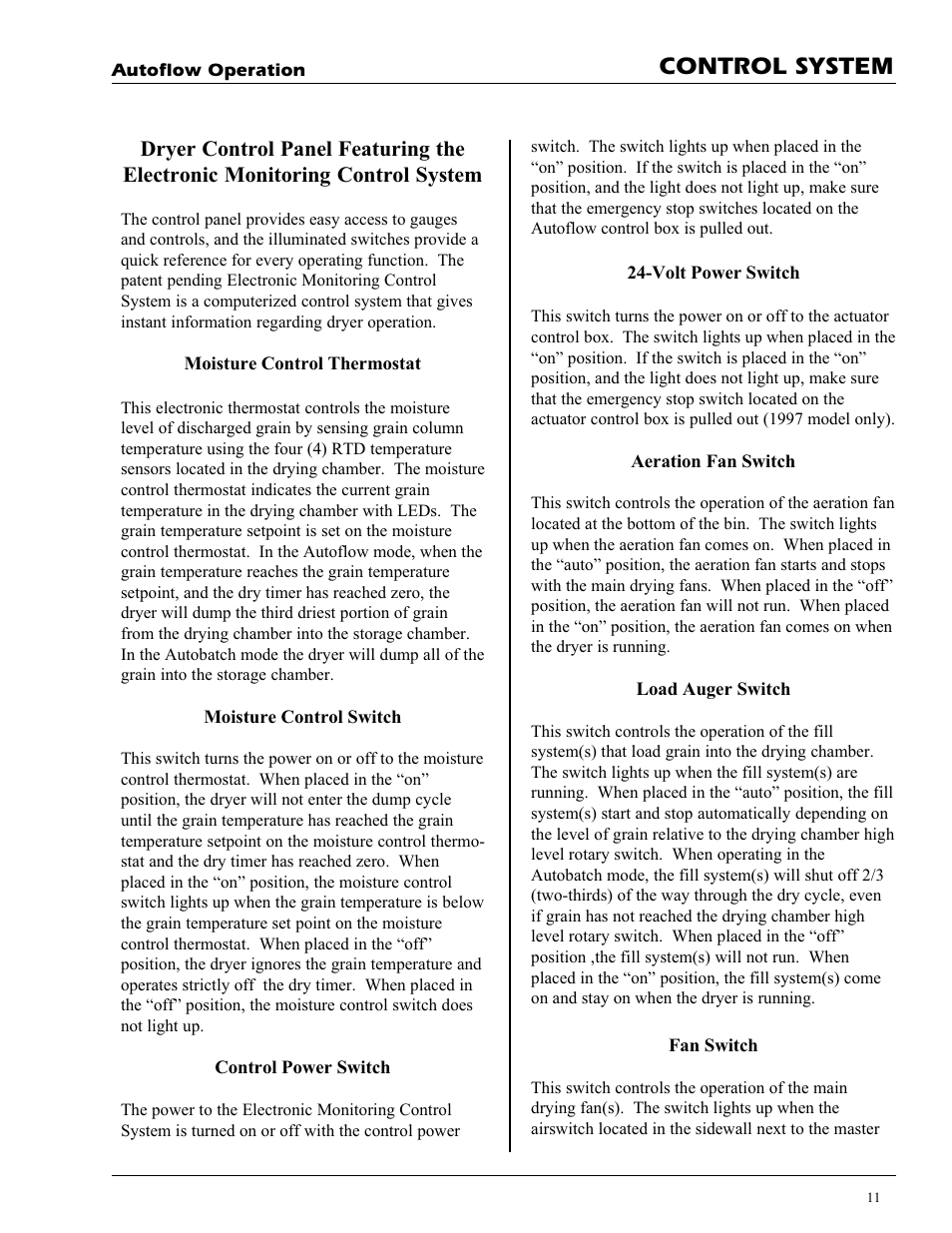 Control system | Grain Systems PNEG-728 User Manual | Page 11 / 47