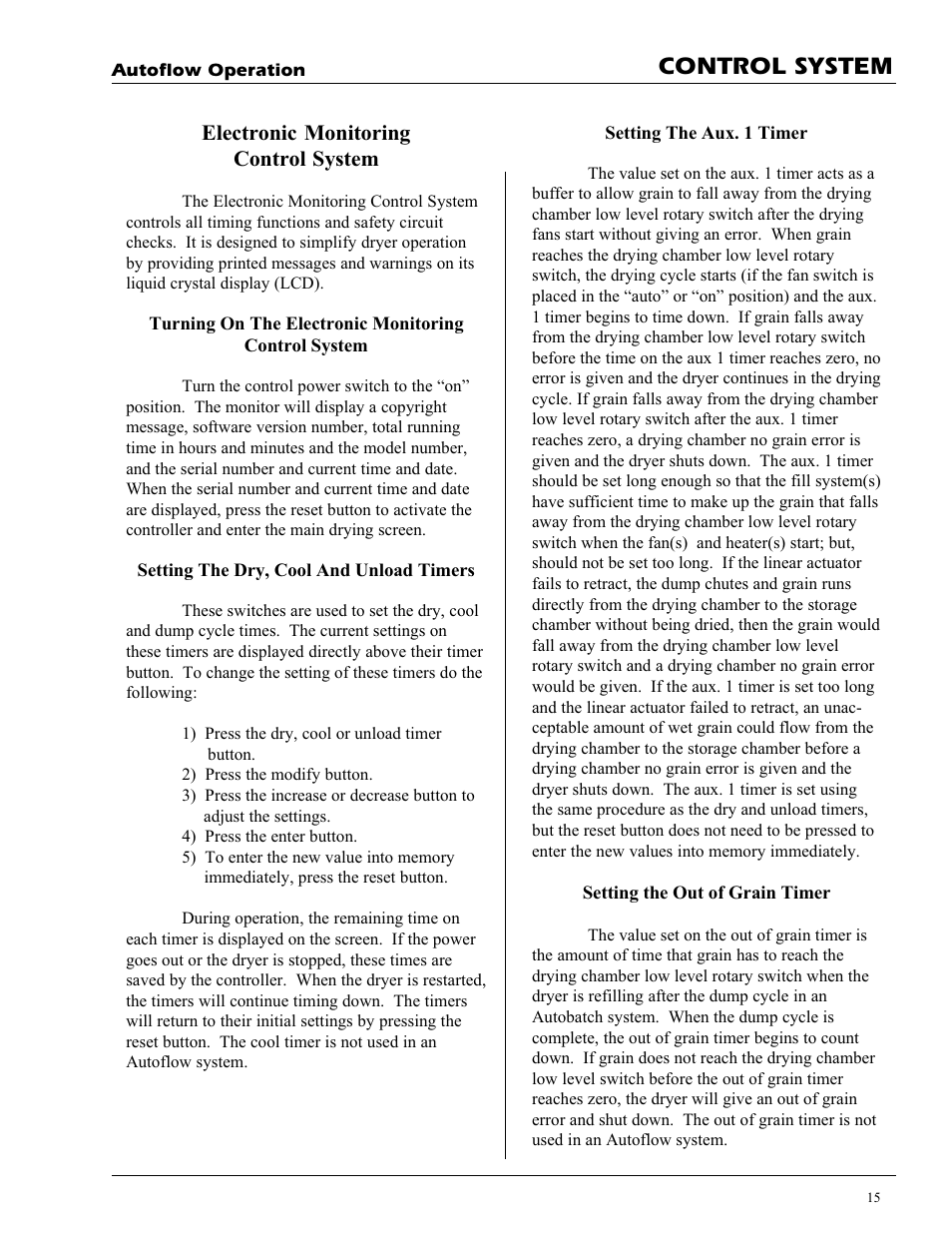 Control system, Electronic monitoring control system | Grain Systems PNEG-728 User Manual | Page 15 / 47