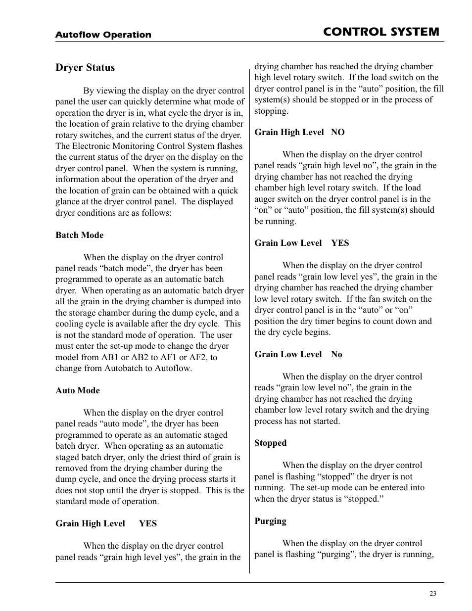 Control system | Grain Systems PNEG-728 User Manual | Page 23 / 47