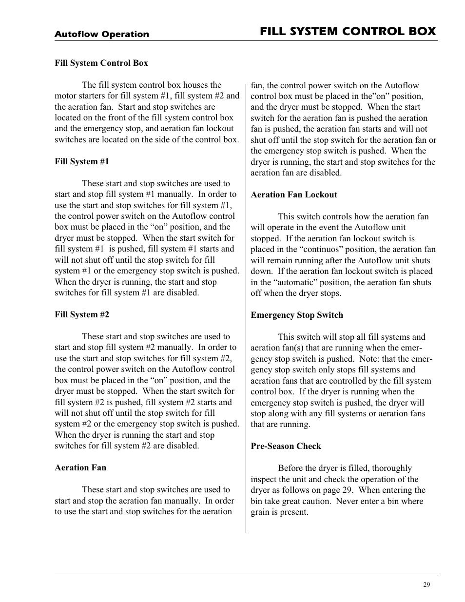 Fill system control box | Grain Systems PNEG-728 User Manual | Page 29 / 47