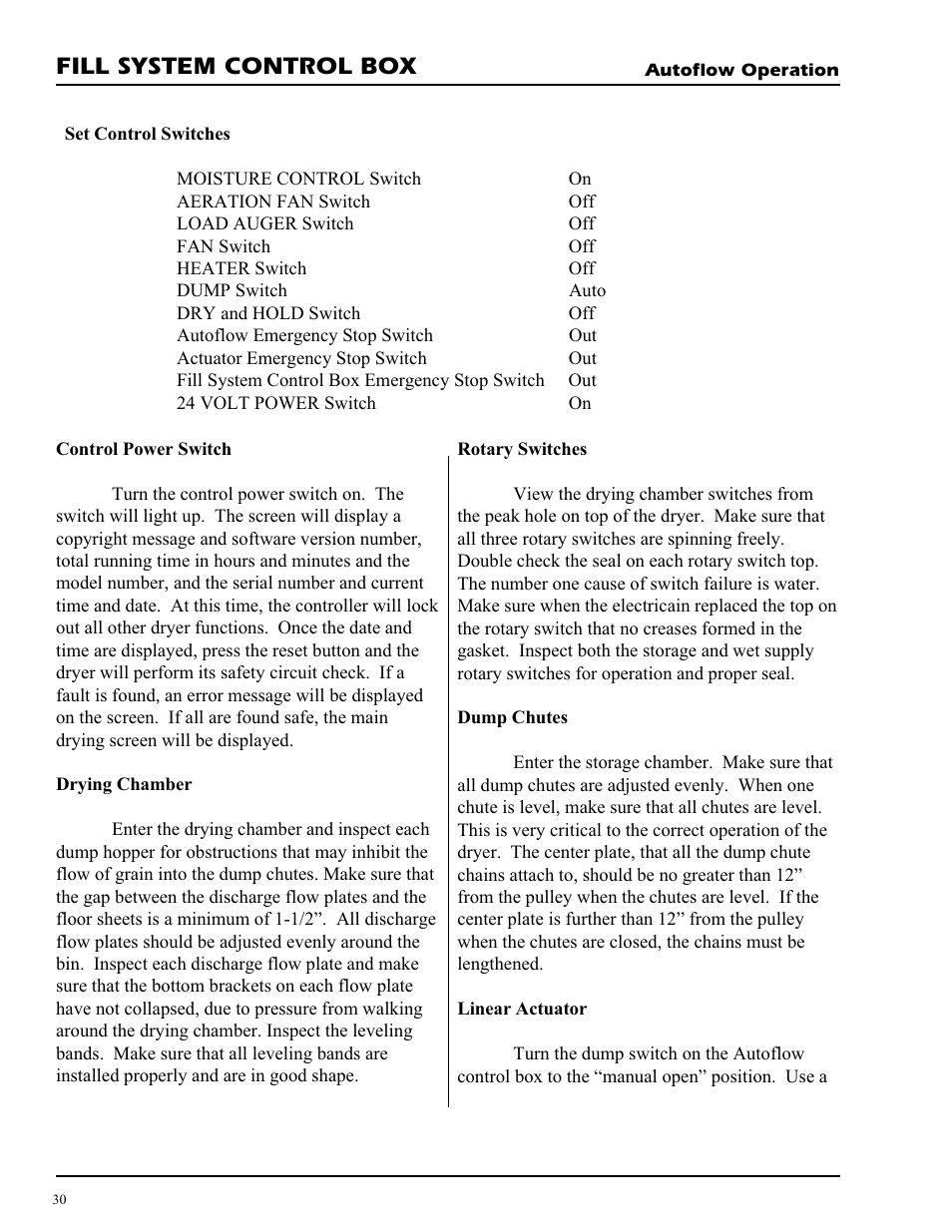 Fill system control box | Grain Systems PNEG-728 User Manual | Page 30 / 47