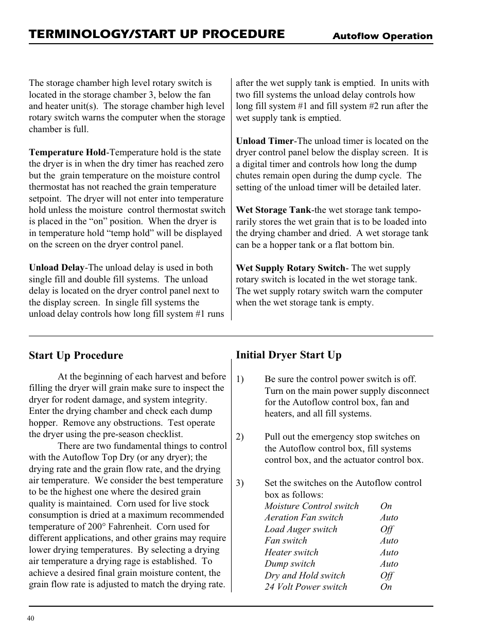 Terminology/start up procedure | Grain Systems PNEG-728 User Manual | Page 40 / 47