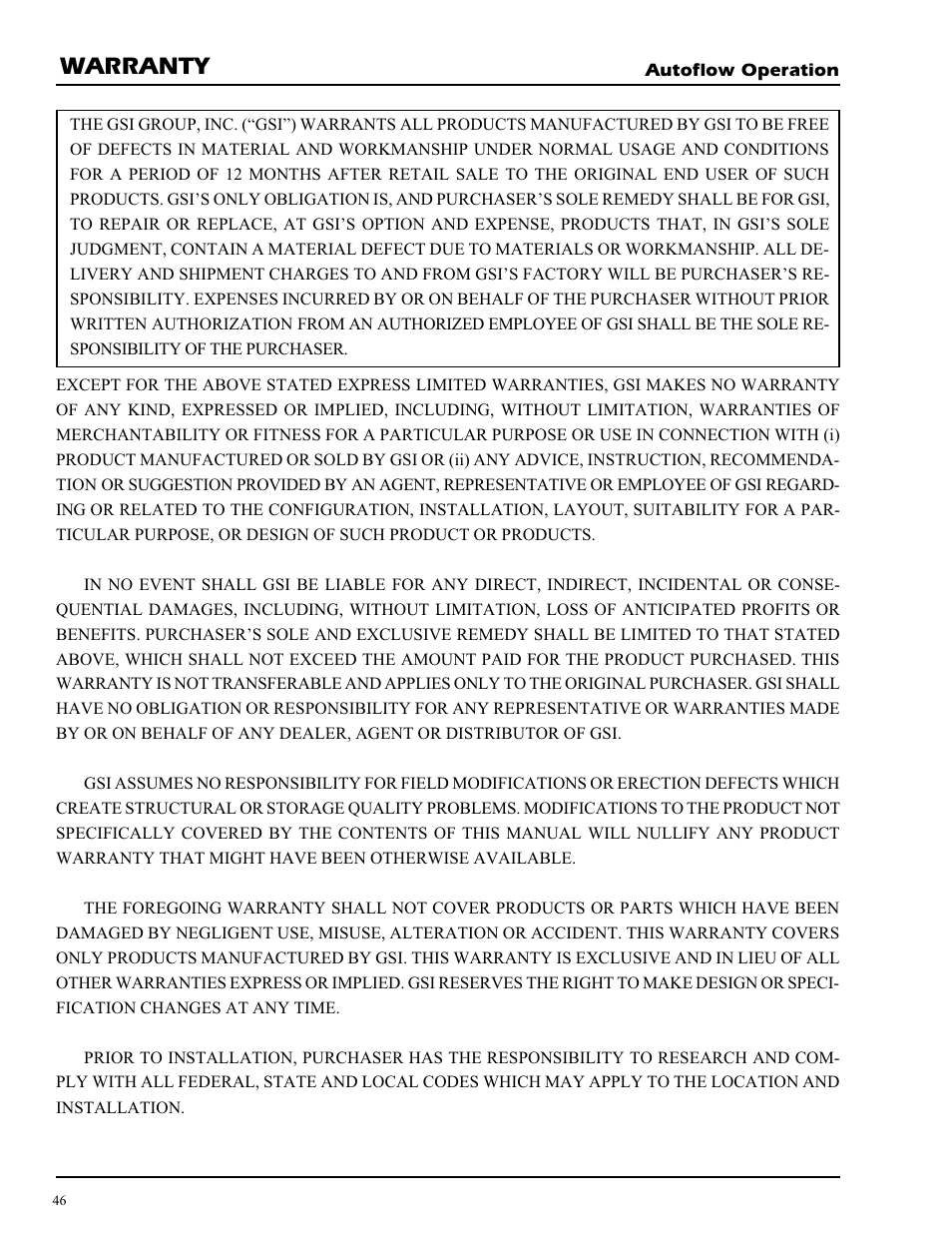 Warranty | Grain Systems PNEG-728 User Manual | Page 46 / 47