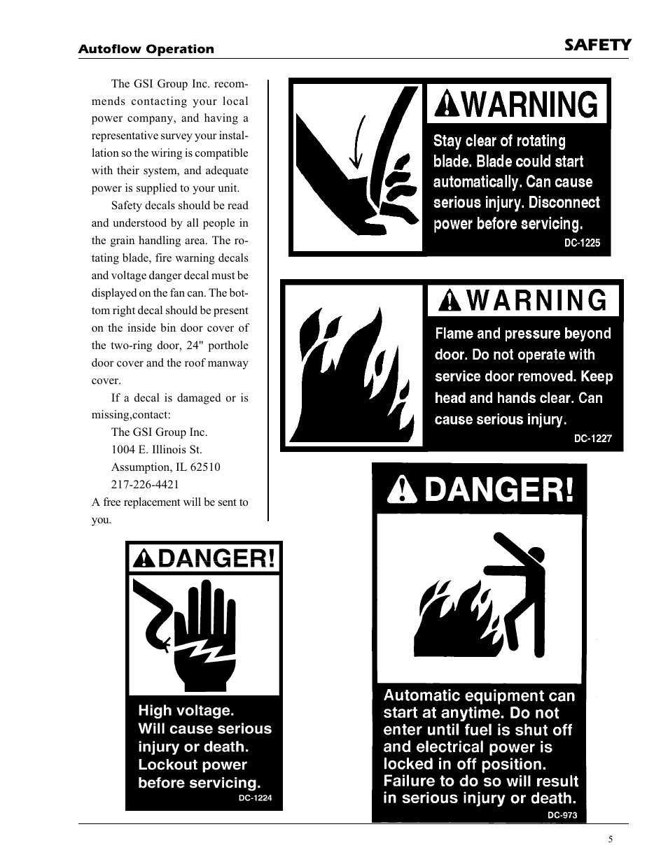 Safety | Grain Systems PNEG-728 User Manual | Page 5 / 47