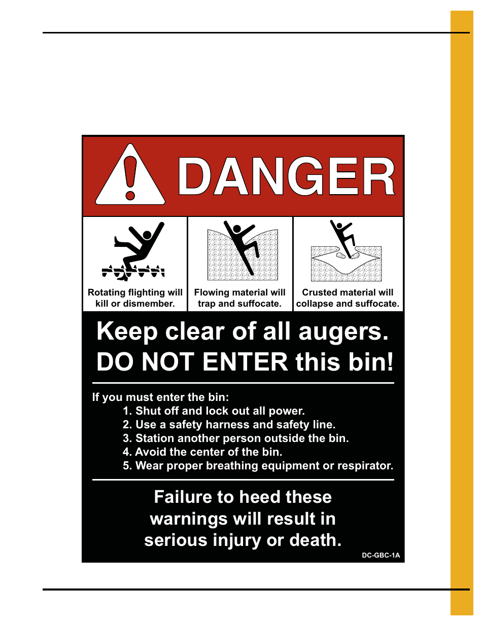 Keep clear of all augers. do not enter this bin | Grain Systems Tanks PNEG-603 User Manual | Page 13 / 56