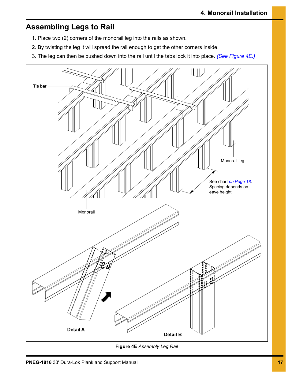 Assembling legs to rail, Monorail installation | Grain Systems Bin Flooring PNEG-1816 User Manual | Page 17 / 42