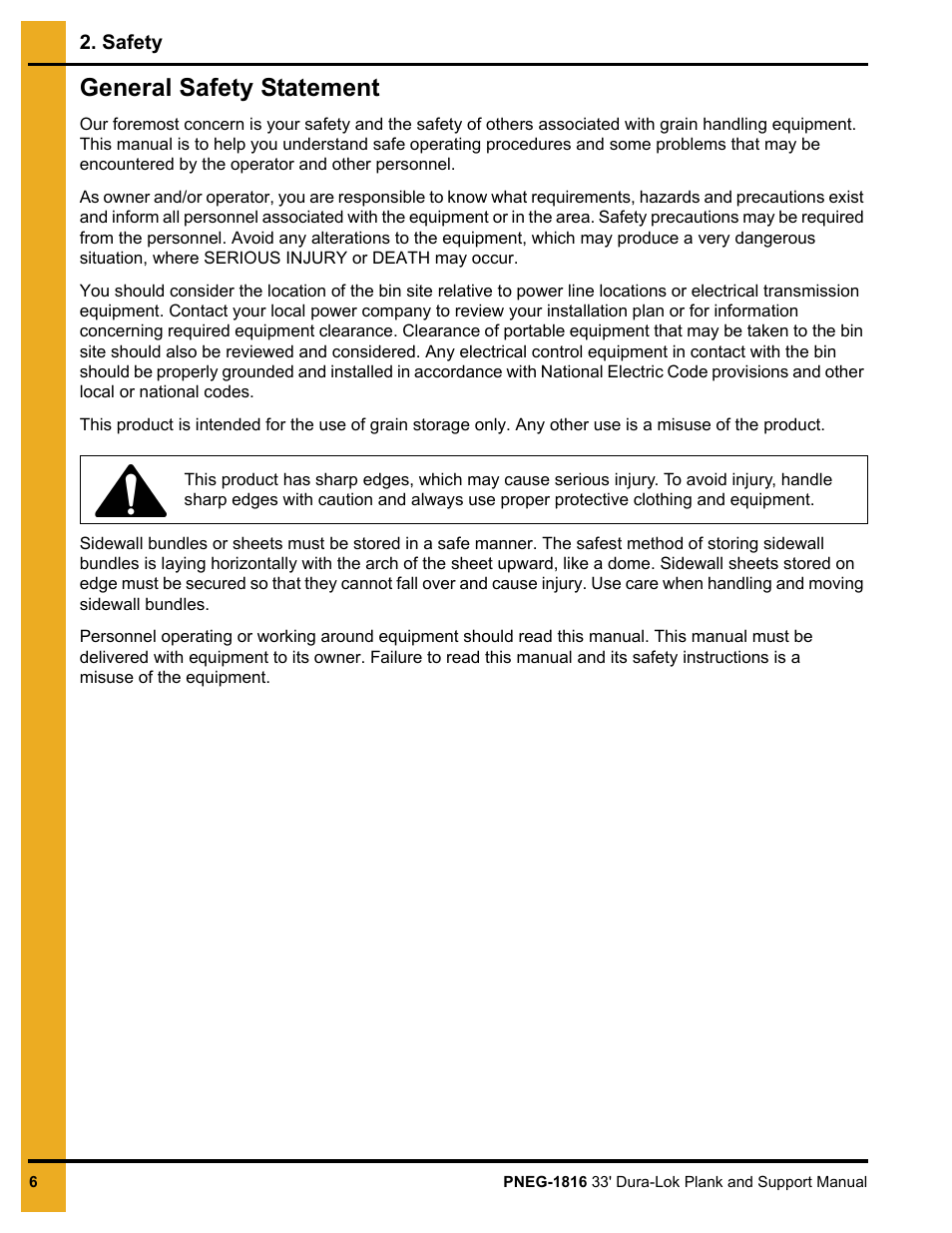 General safety statement | Grain Systems Bin Flooring PNEG-1816 User Manual | Page 6 / 42