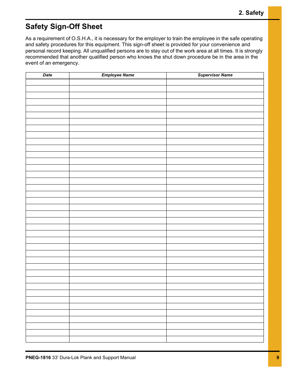 Safety sign-off sheet | Grain Systems Bin Flooring PNEG-1816 User Manual | Page 9 / 42