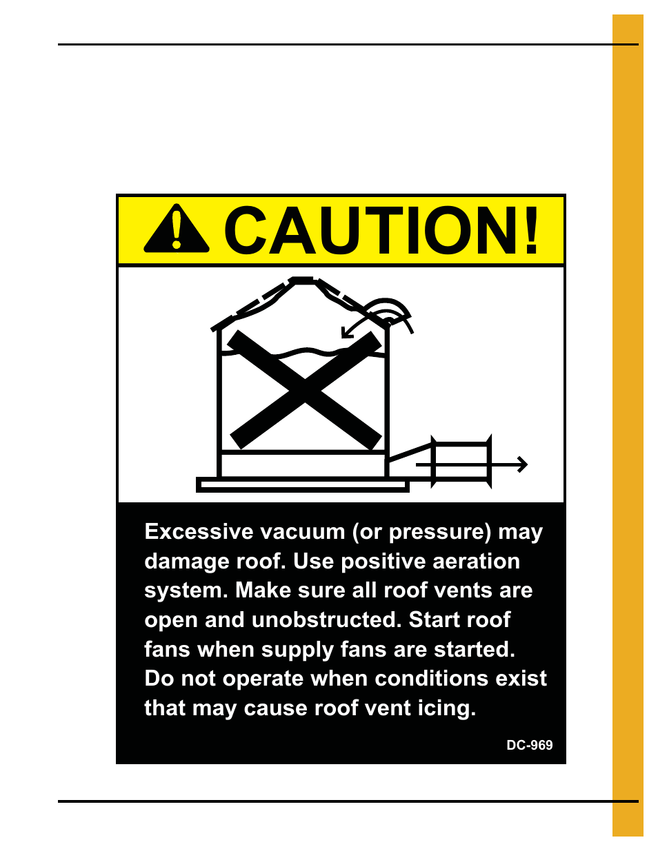 Safety decals, Chapter 3 safety decals, Roof damage warning and disclaimer | Caution | Grain Systems Bin Accessories PNEG-1088 User Manual | Page 11 / 30