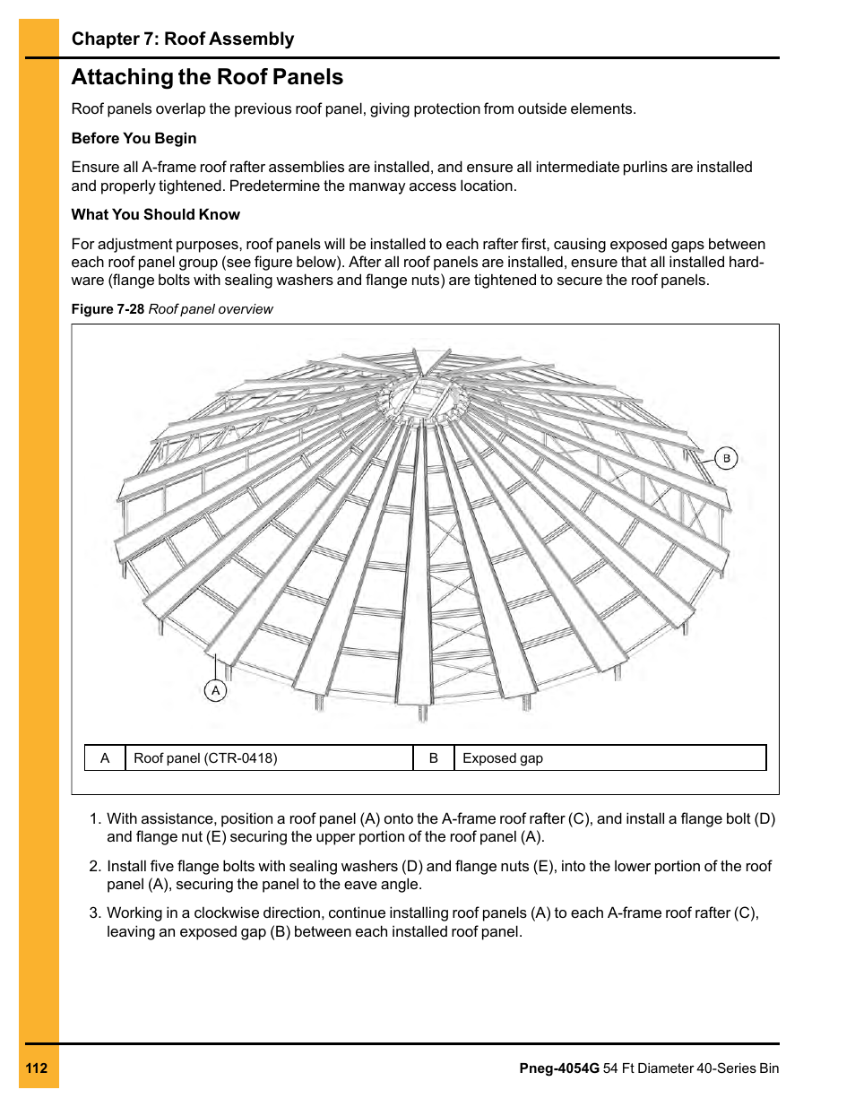 Attaching the roof panels | Grain Systems Tanks PNEG-4054G User Manual | Page 112 / 168